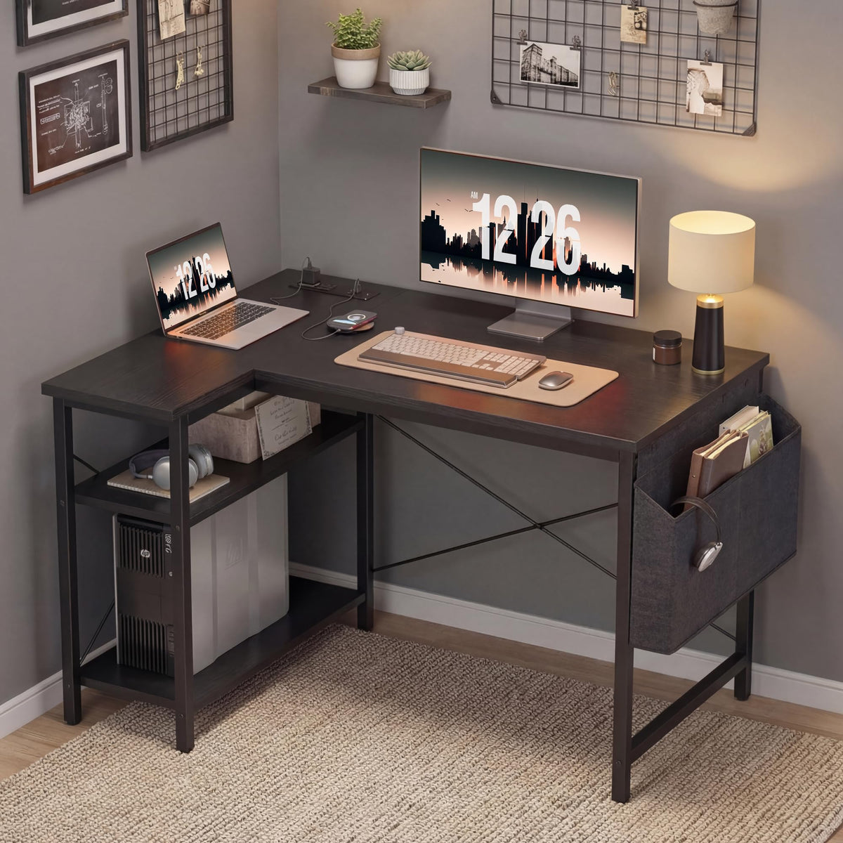 40 inch L Shaped Computer Desk with Power Outlets J828423