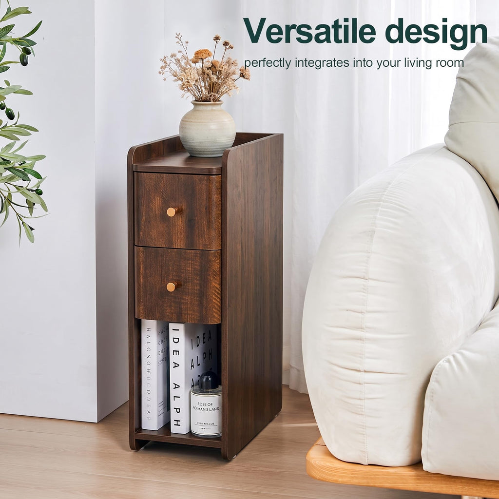 Wooden 2 Drawer Narrow Nightstand C239