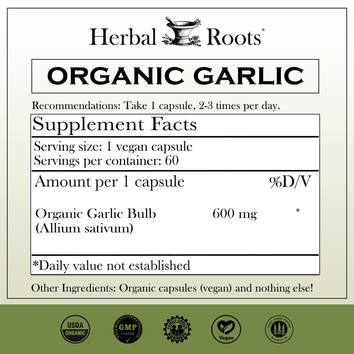 Organic Whole Bulb Garlic 60 Vegan Capsules U355