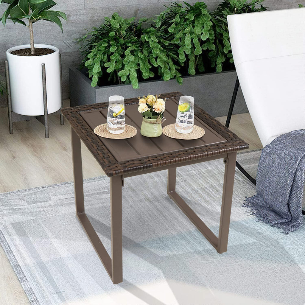 Brown Wicker Outdoor Side Table Set of 2 R978