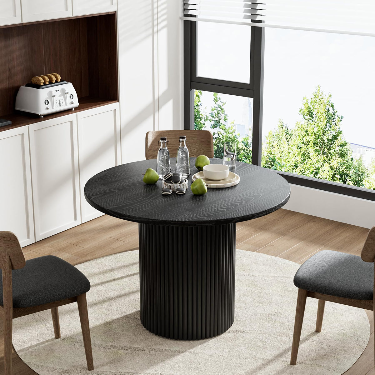 41.7" Round Black Wood Dining Table W4553