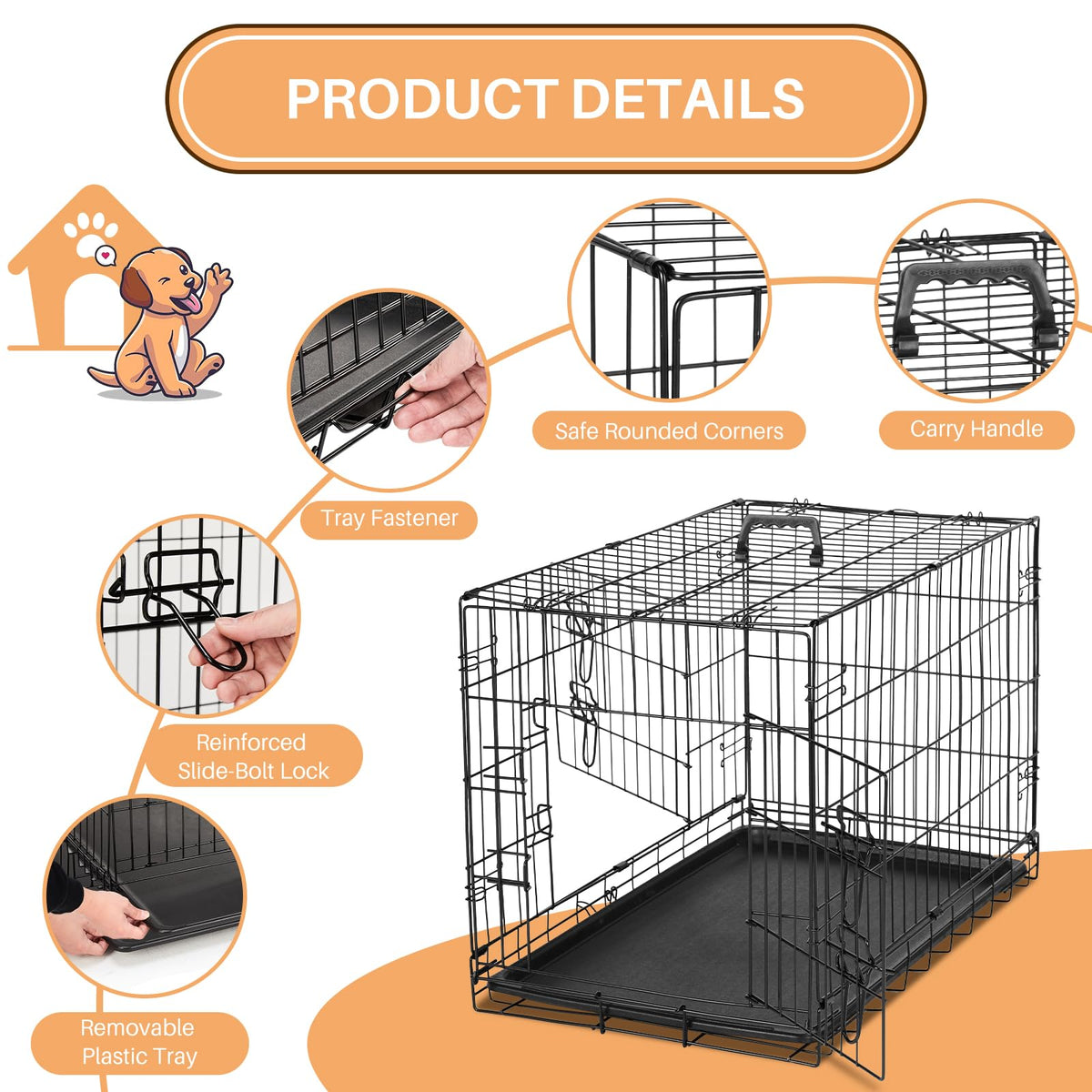 48 Inch Foldable Metal Dog Crate with Divider Panel F4107