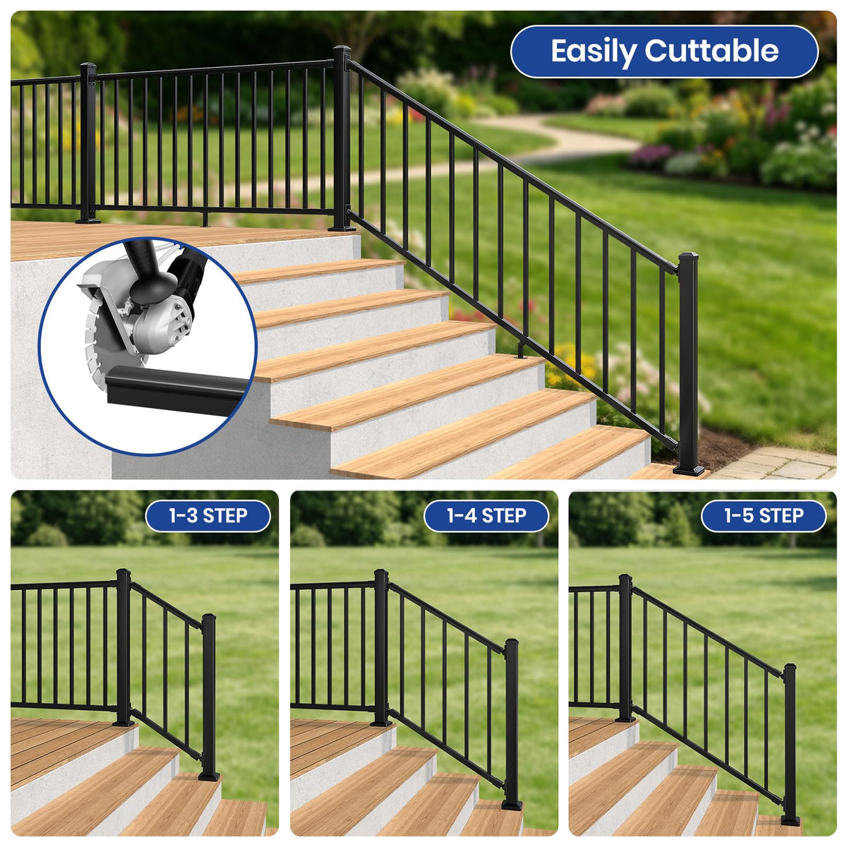 36 in. x 8 ft. Matte Black Aluminum Stair Railing Kit I18930