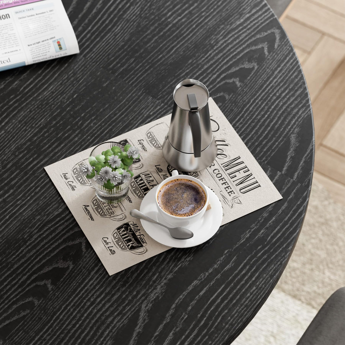 41.7" Round Black Wood Dining Table W4553