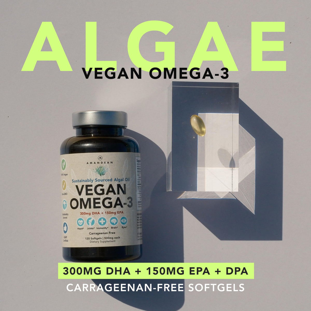 Vegan Omega-3 Algal Oil DHA EPA Softgels, 120ct Z944