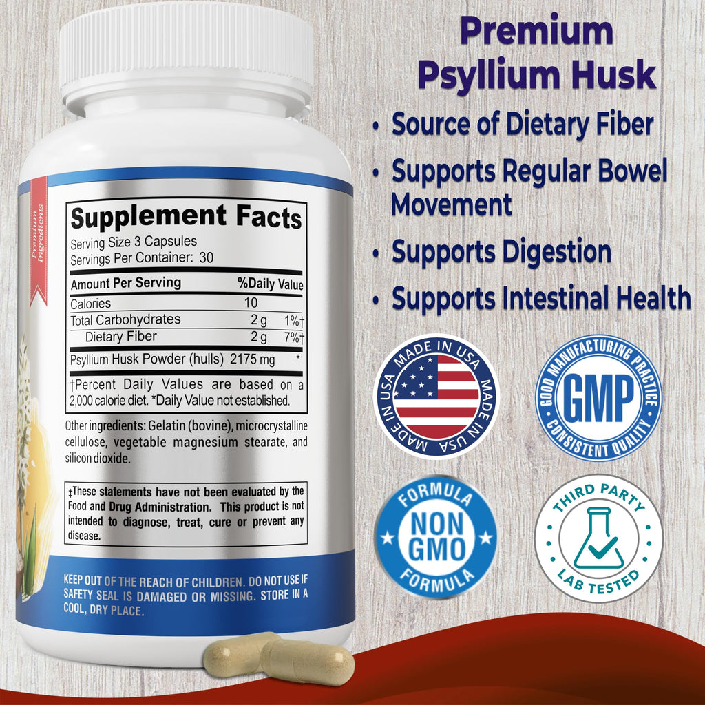 Psyllium Husk Dietary Fiber Supplement 2175mg 90 Capsules Y280