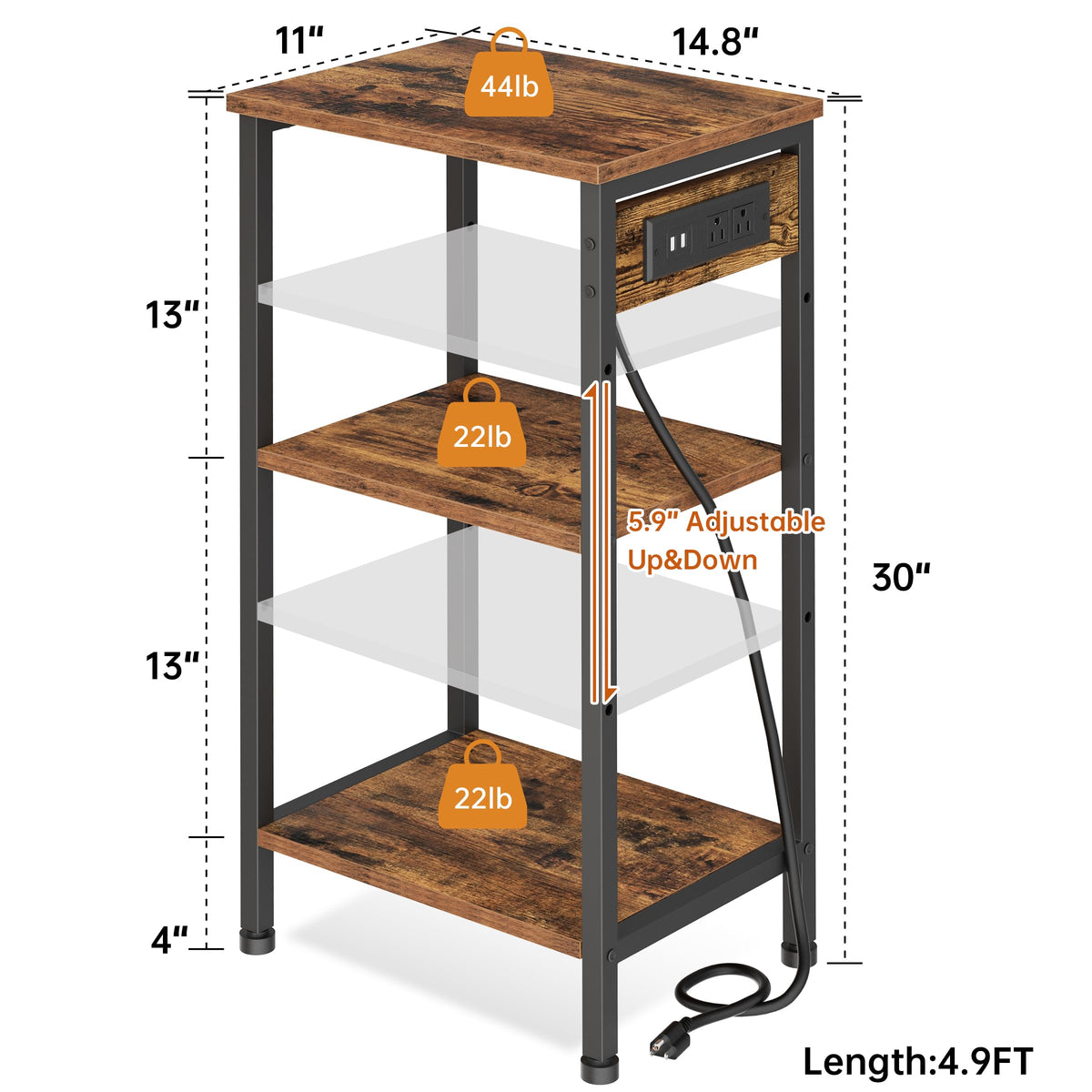 Tall End Table with Charging Station Y251073