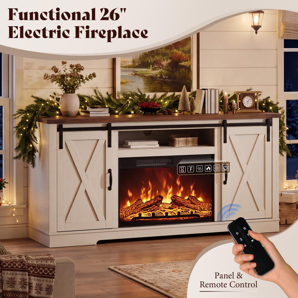 Fireplace TV Stand with Sliding Barn Door H680741
