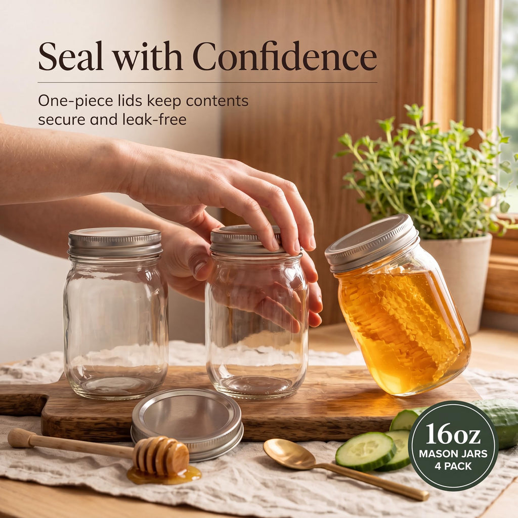 16 oz Clear Glass Mason Jars with Lids Y85068