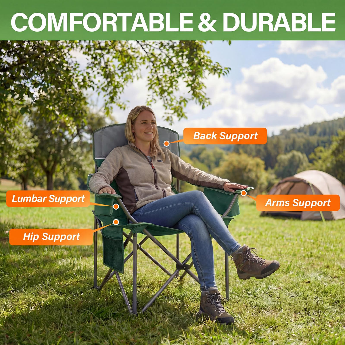 Oversized 2 Pack Heavy Duty Padded Camping Chair with Cooler Bag Y207