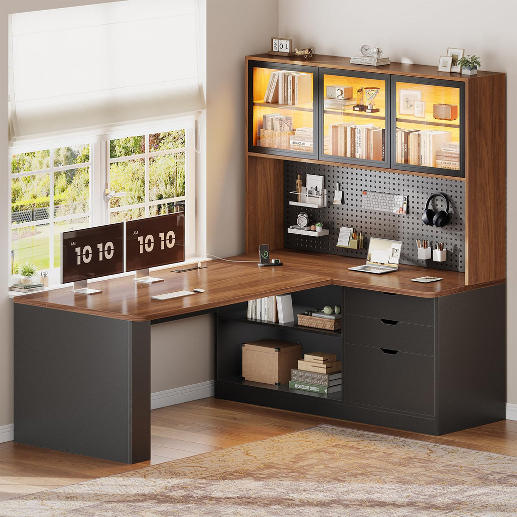L Shaped Computer Desk with Drawer and Bookshelf M377