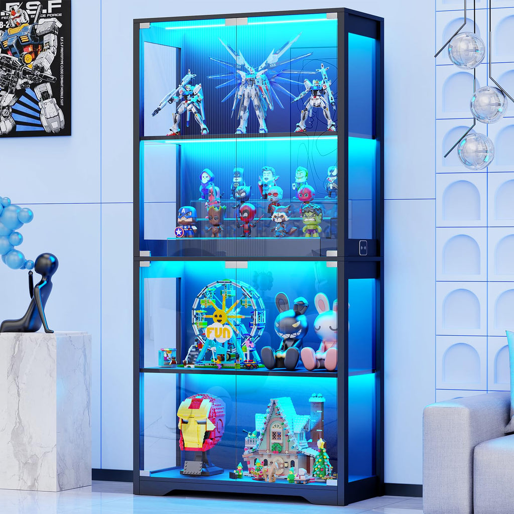 Black 4-Tier Display Cabinet with Glass Doors Z4247