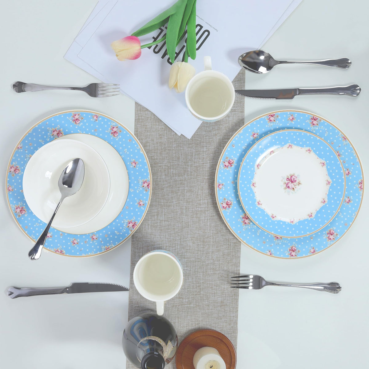 12 Piece Blue Floral Ceramic Dinnerware Set V158030