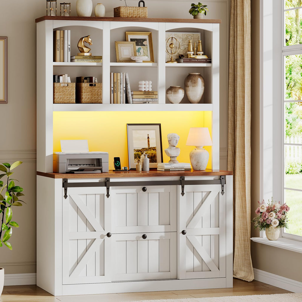 White 2 Drawer File Cabinet with Power Strip and Storage Shelf D842