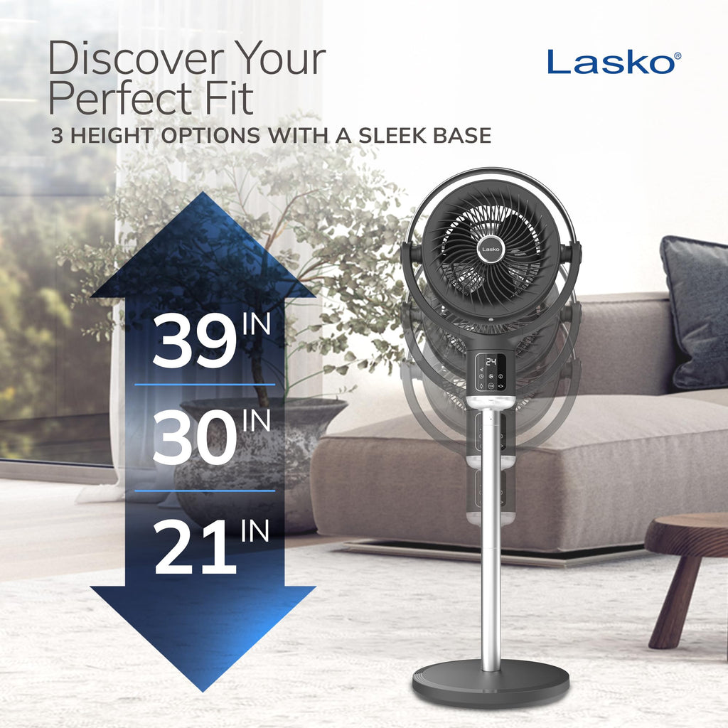 Pedestal Fan with Remote Control, Adjustable Height, Night Light, Gray M34894