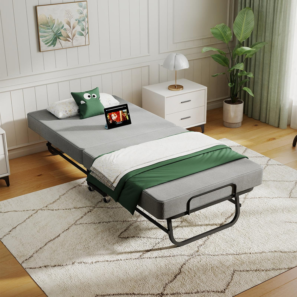 Folding Bed with Mattress and Metal Frame Q71734