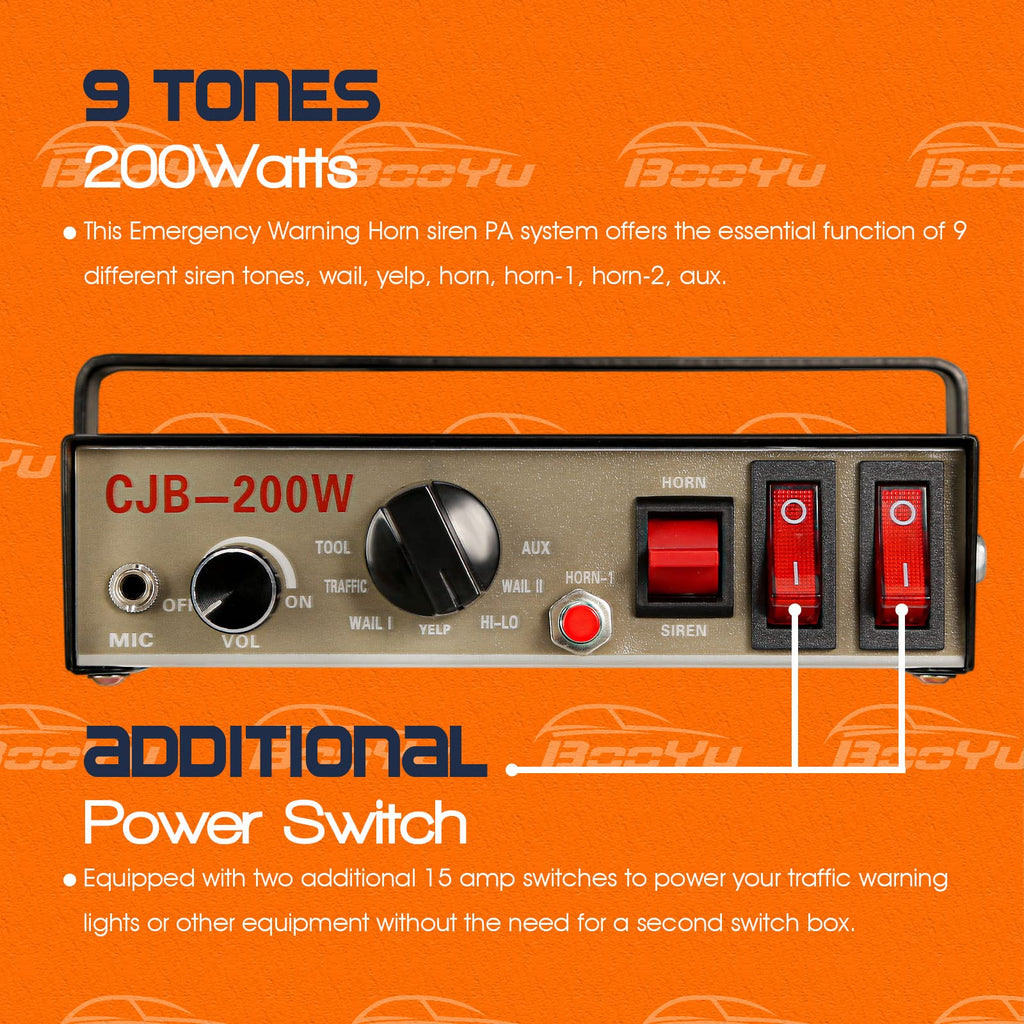 12V 200W Emergency Siren PA System with Handheld Microphone T57249