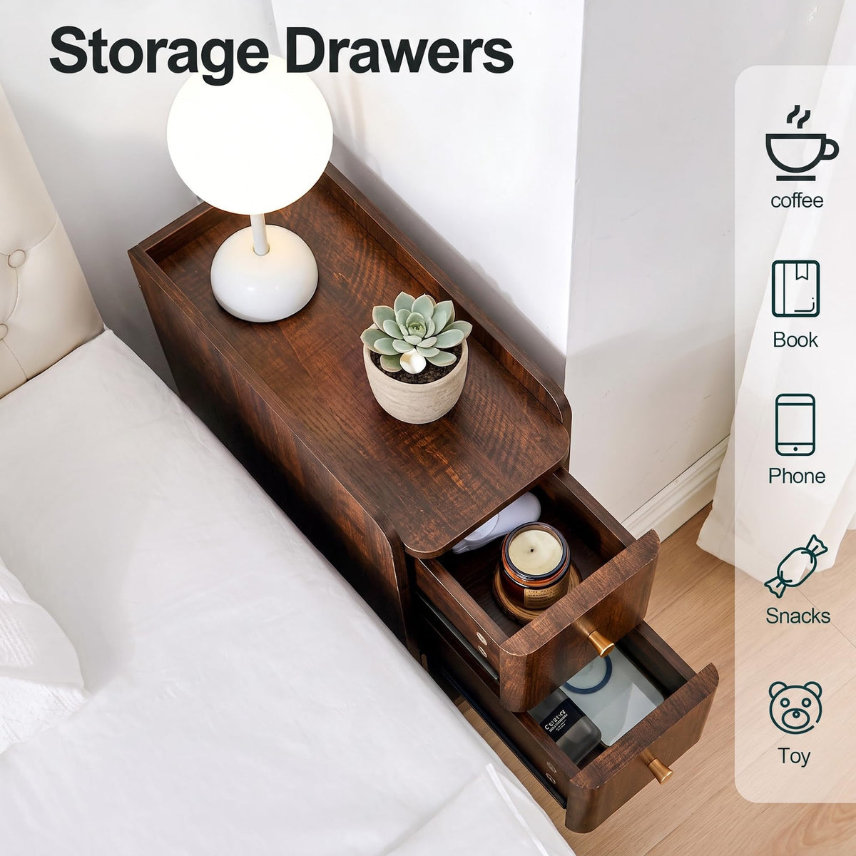 Wooden 2 Drawer Narrow Nightstand C239