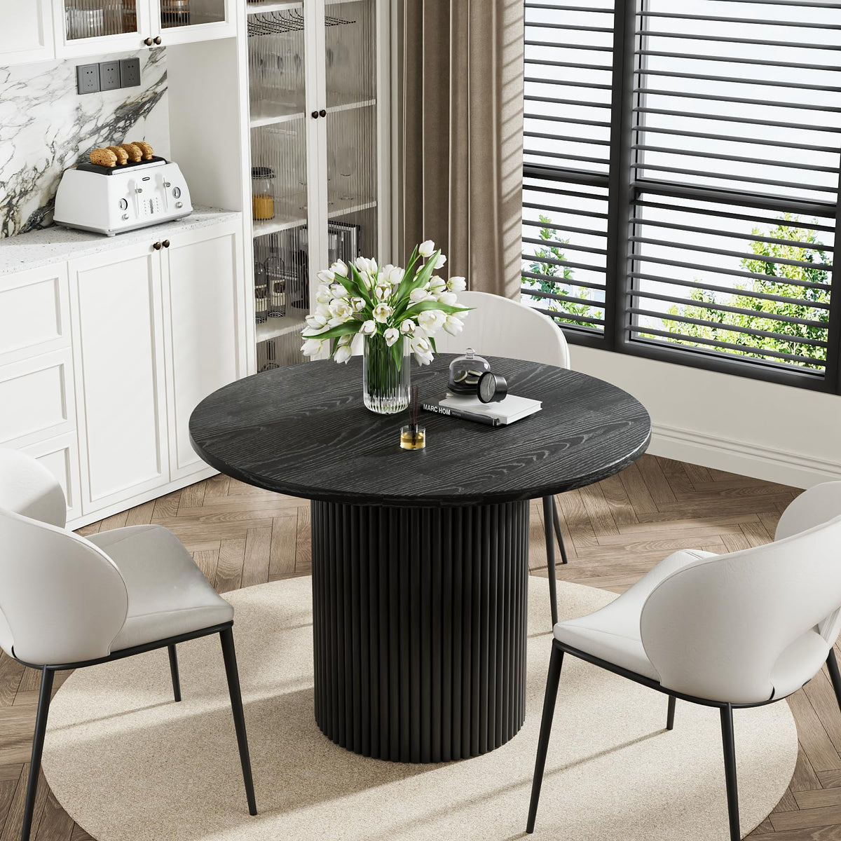 41.7" Round Black Wood Dining Table W4553