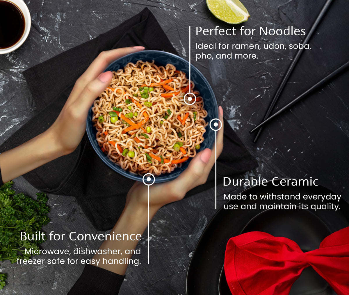 Ceramic Japanese Noodle Bowl Set, 34 oz, Set of 4 J714