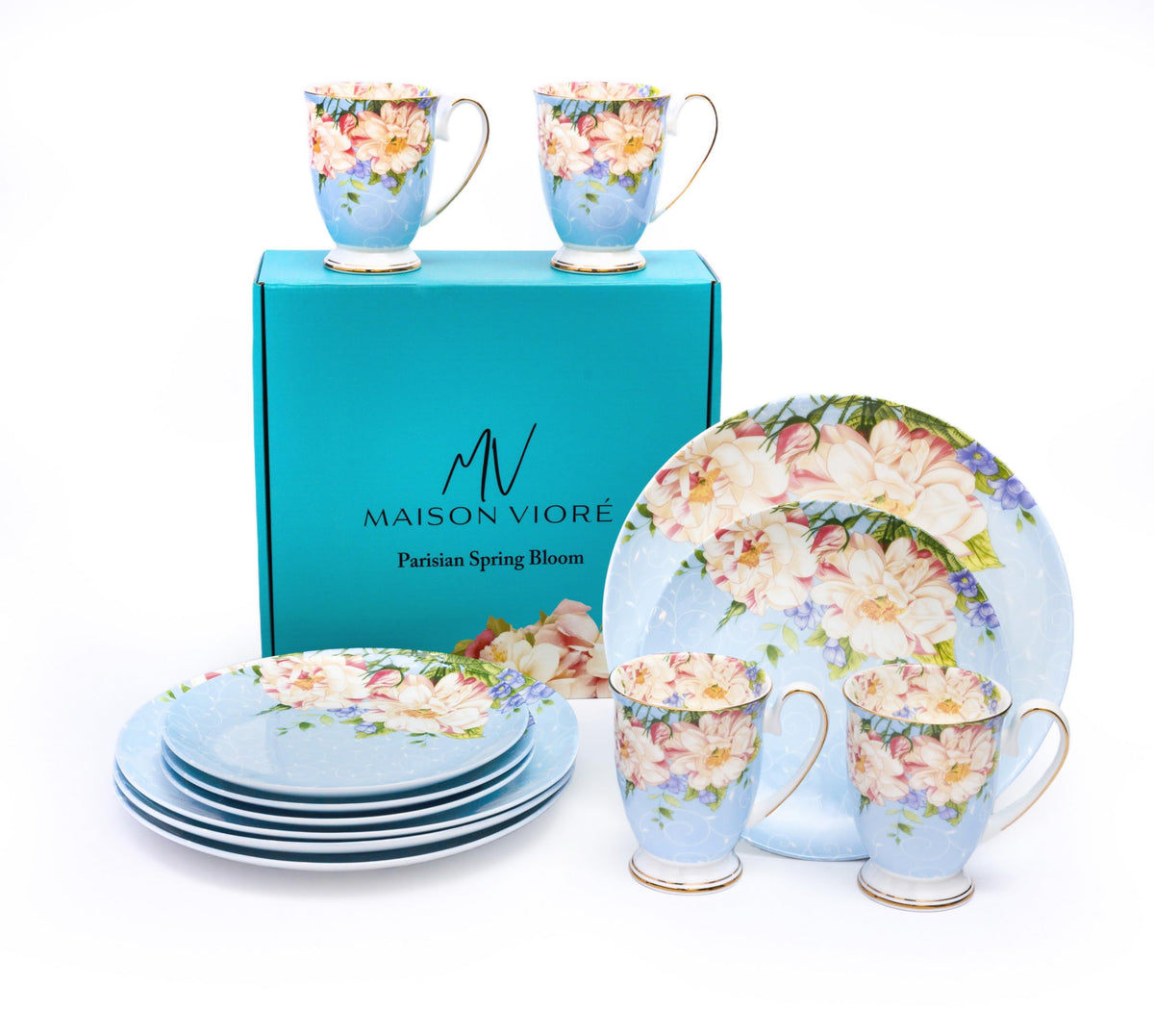 Blue Ceramic Porcelain 12 Pc Plates and Mugs Set O9018