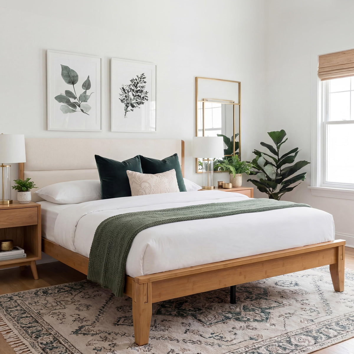 Solid Bamboo Queen Size Bed Frame with Headboard T88633