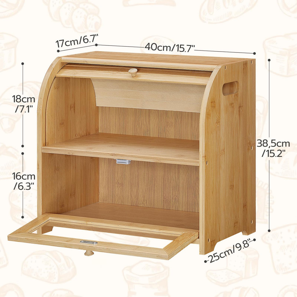 Bamboo 2 Tier Roll-Top Bread Box M3575