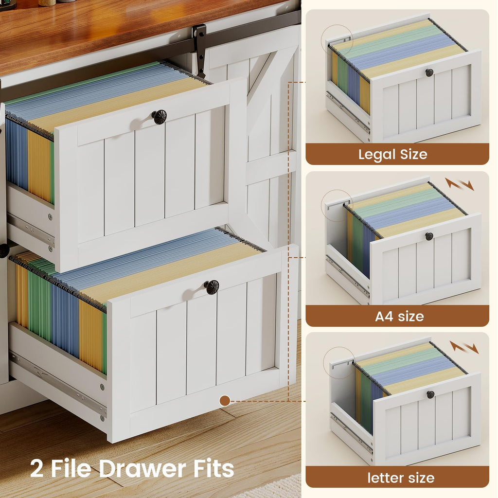 White 2 Drawer File Cabinet with Power Strip and Storage Shelf D842