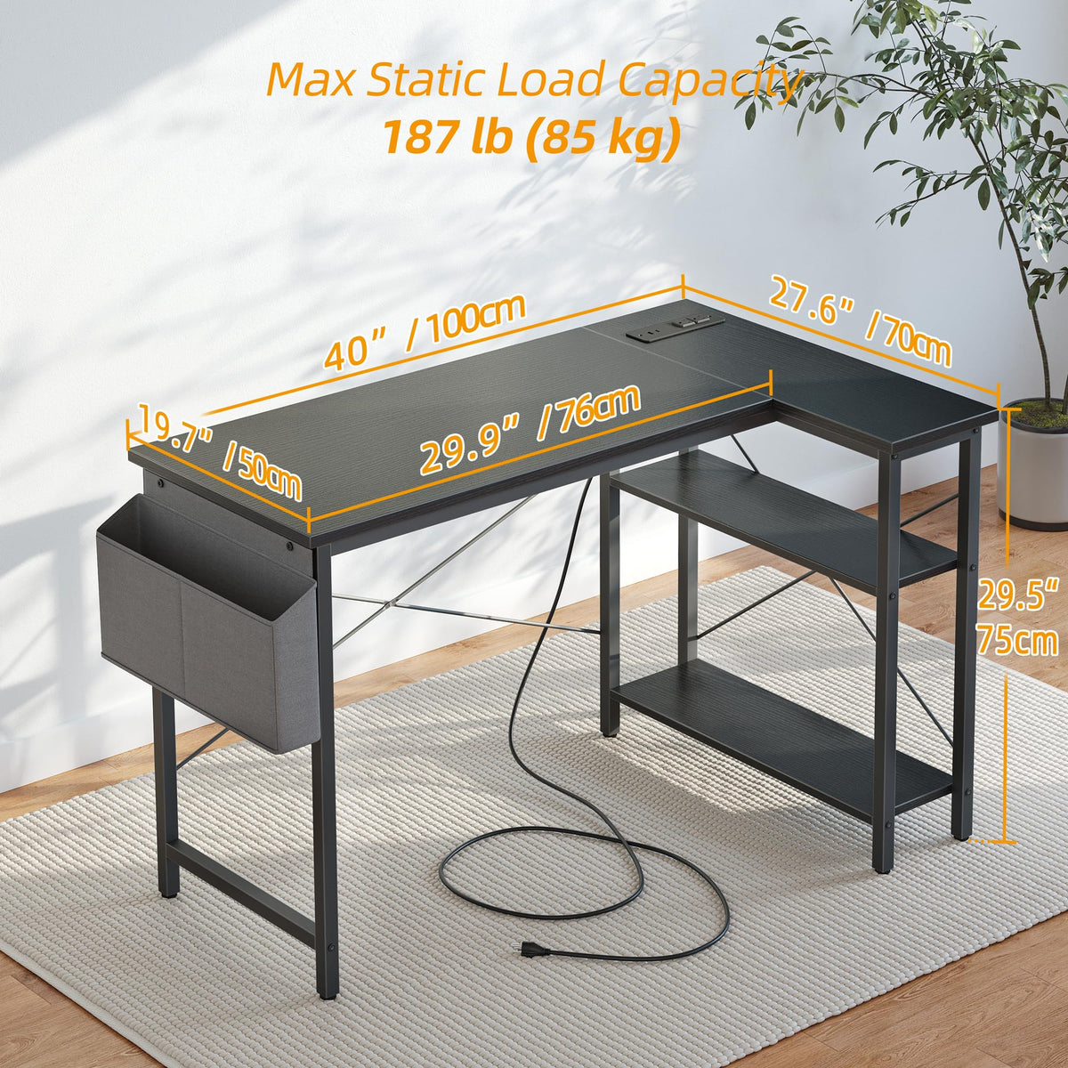 40 inch L Shaped Computer Desk with Power Outlets J828423