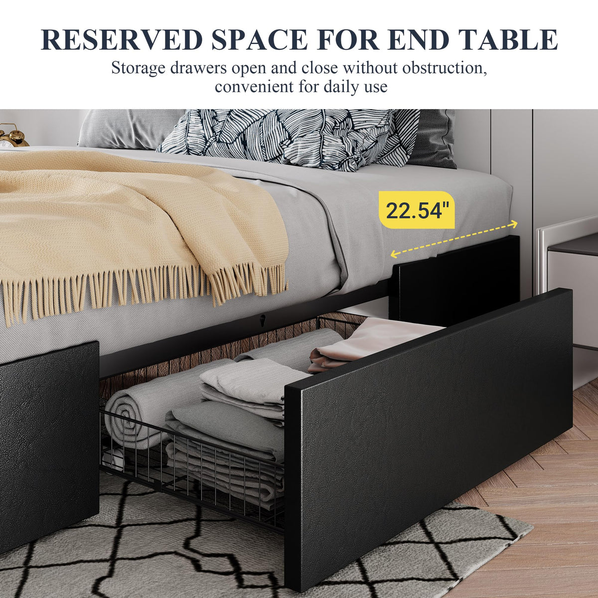 Queen Size Platform Storage Bed Frame with 3 Drawers, Black W670
