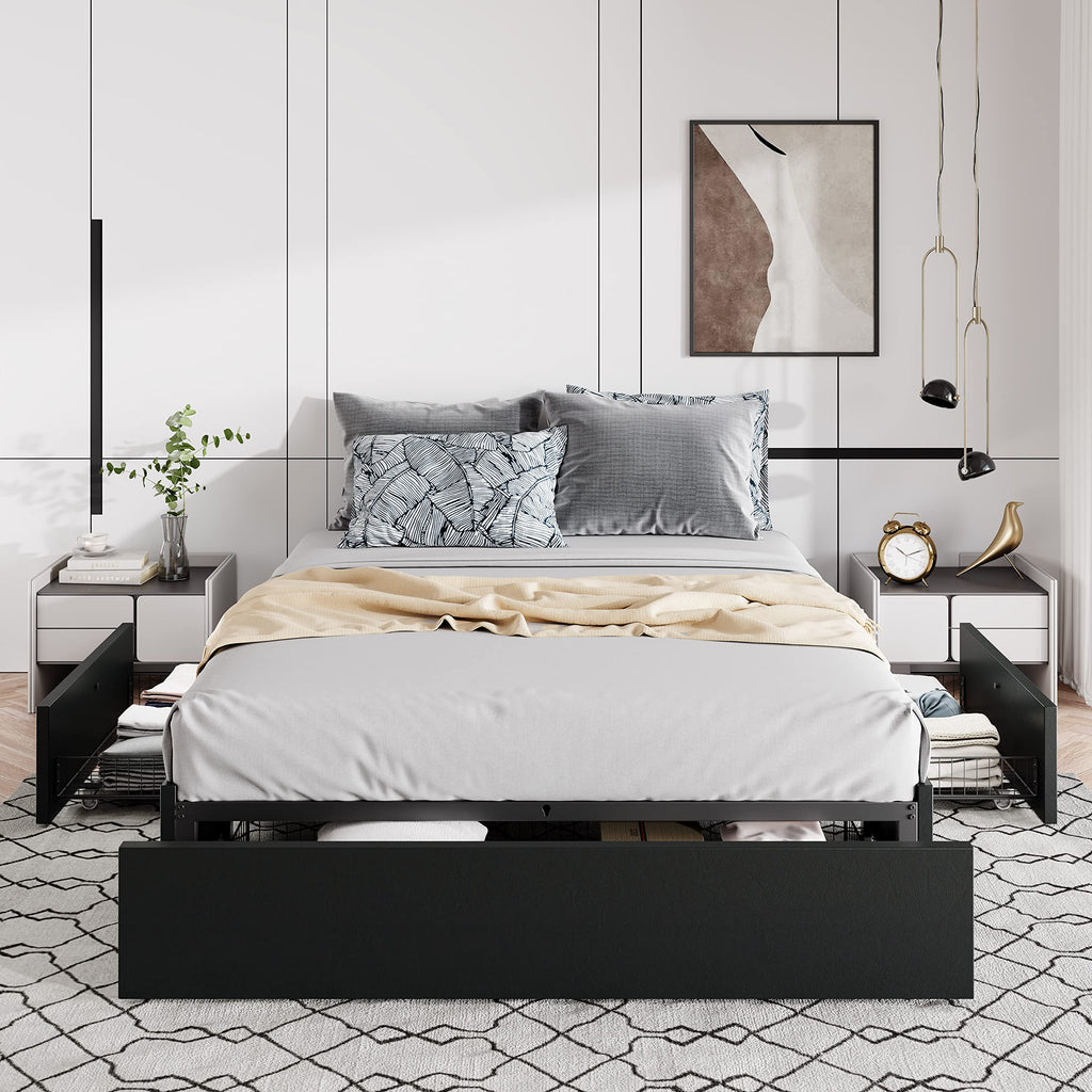 Queen Size Platform Storage Bed Frame with 3 Drawers, Black W670