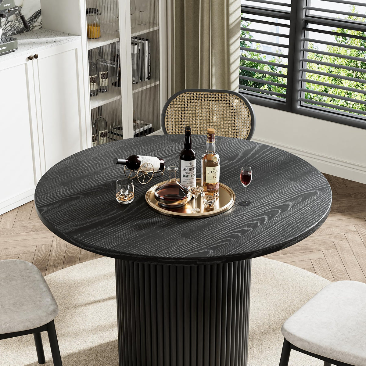41.7" Round Black Wood Dining Table W4553